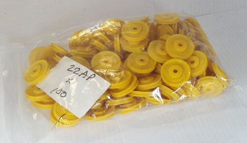 100 x Pulley no Boss, 25mm dia, yellow plastic 